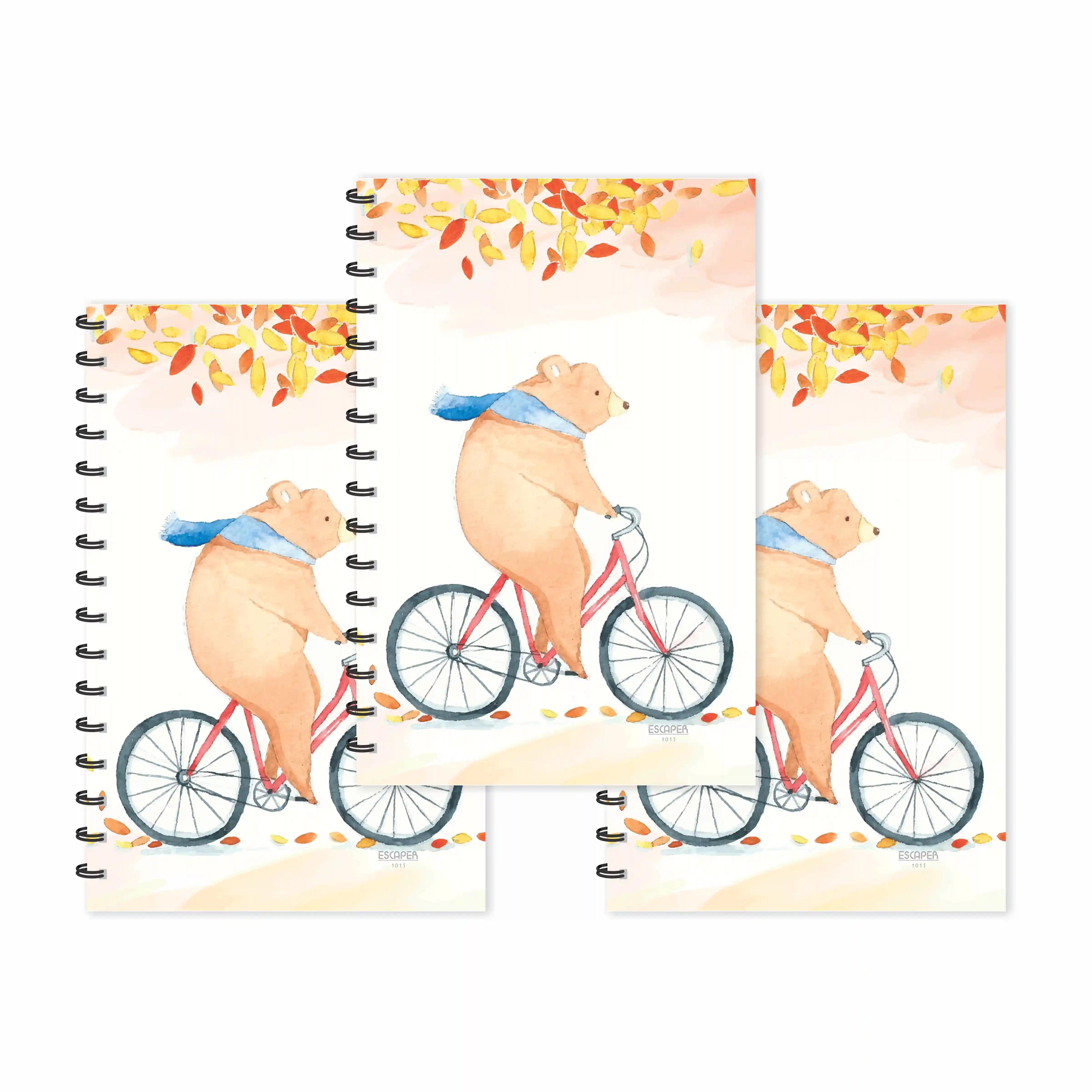 Bear On Cycle Designer Ruled Diaries - Pack Of 3