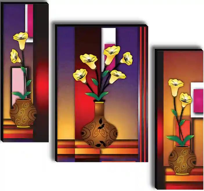 Framed Flower Vase Wall Painting for Home Decor - Pattern 200