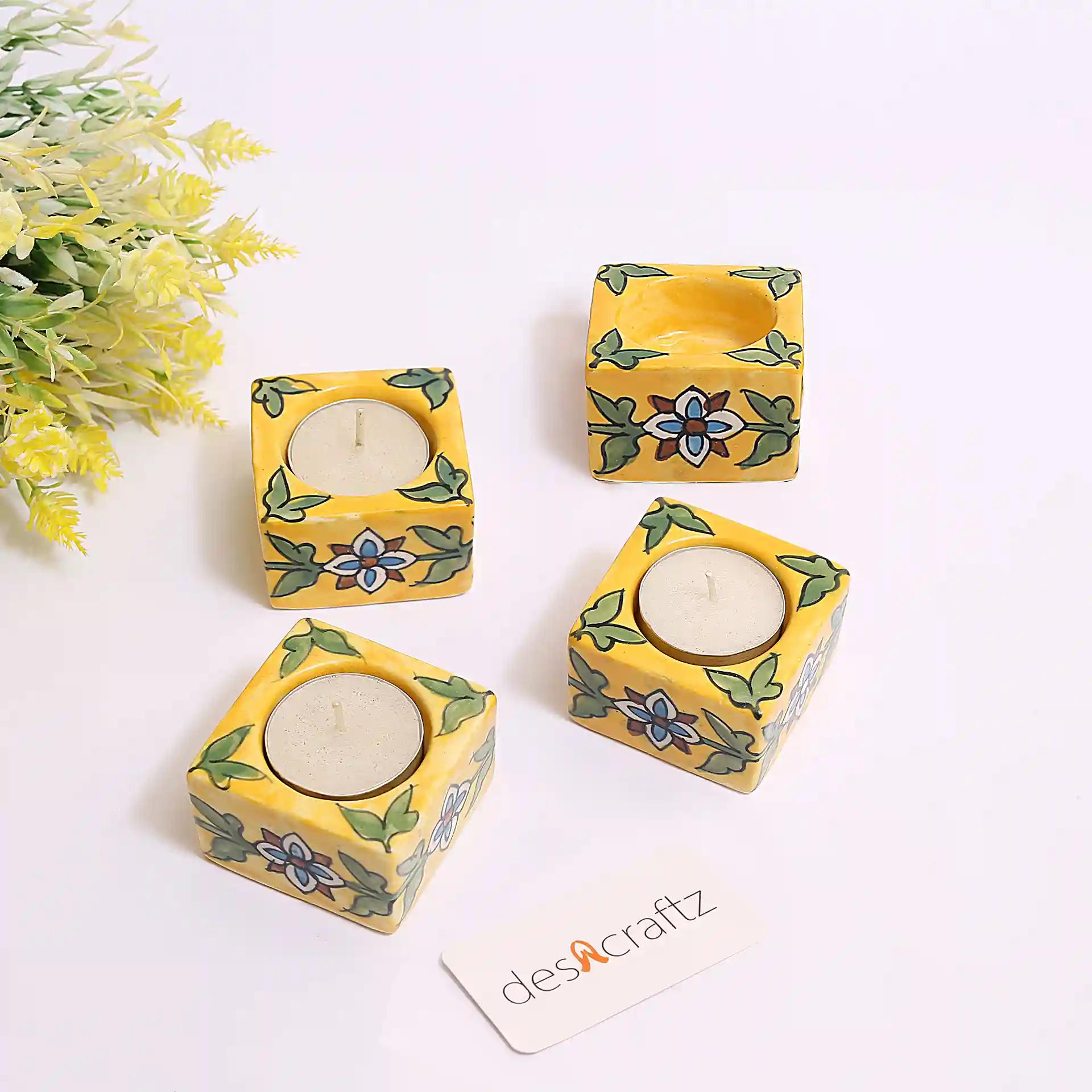 Yellow T-Light Candle Holder - Set of 4