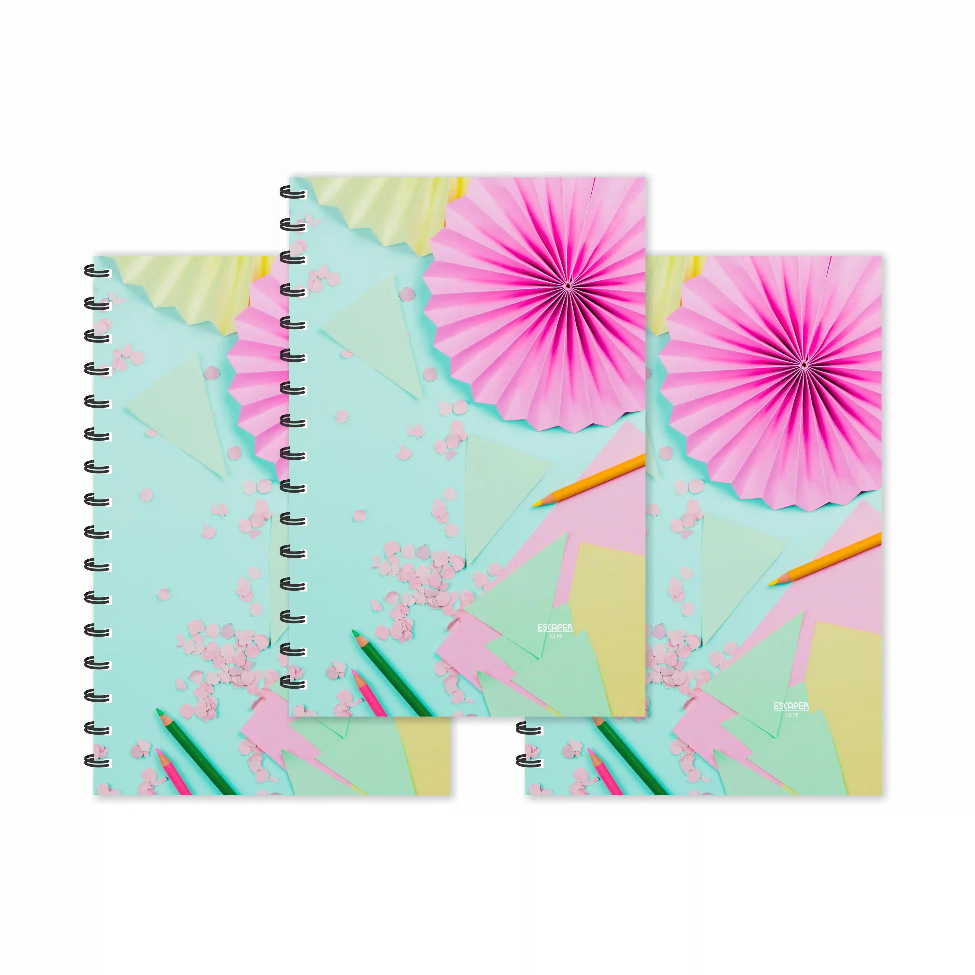 Crafts Paper Pink Flower Designer Ruled Diaries - Pack Of 3