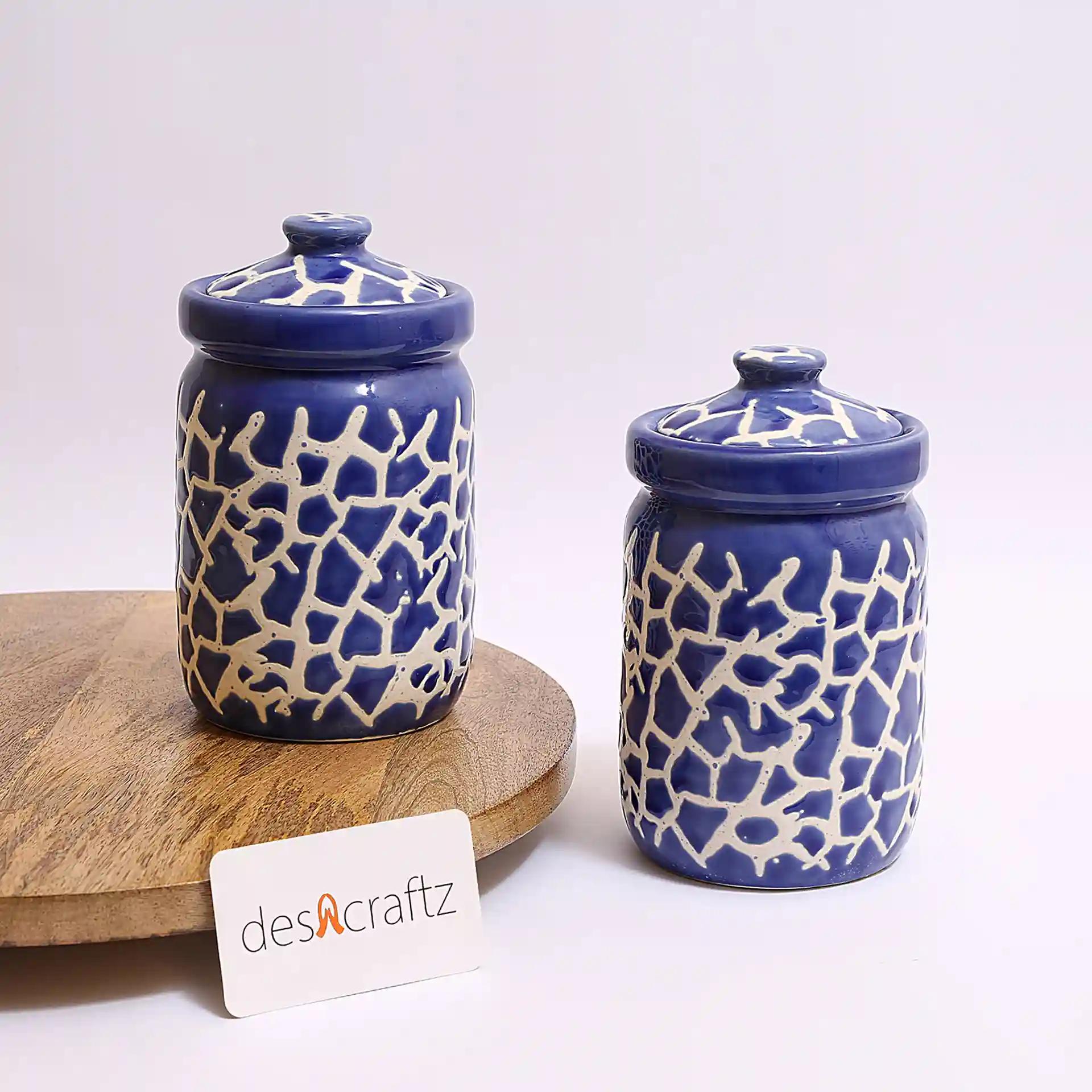 Blue Ceramic Storage Jar Set