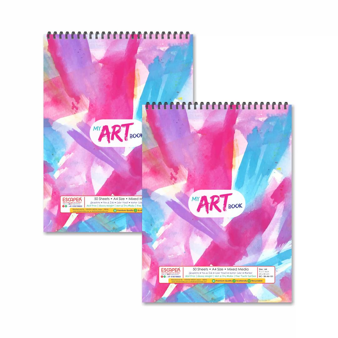 Pink Brush Strokes Theme Sketchbooks For Painting - Pack Of 2