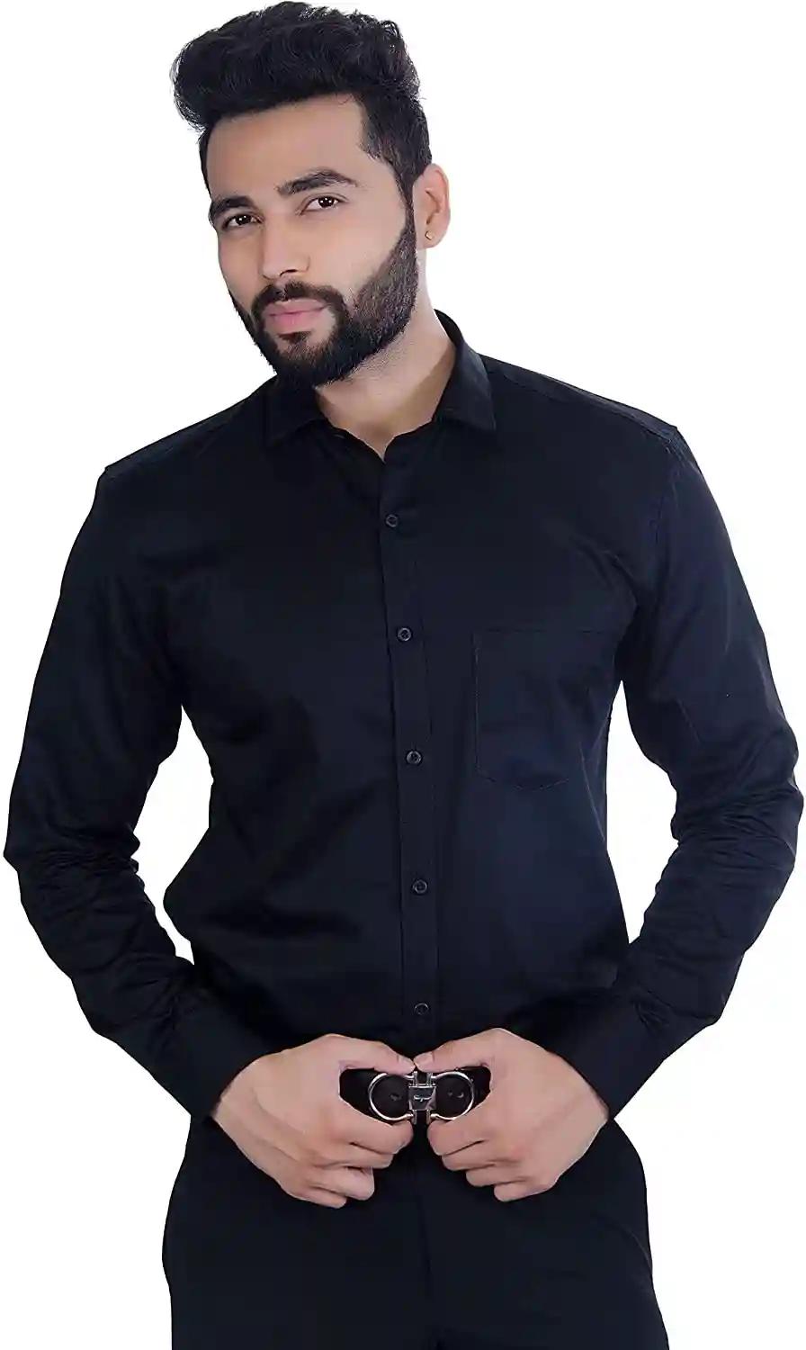 Cotton Shirt For Men - Black (Small)