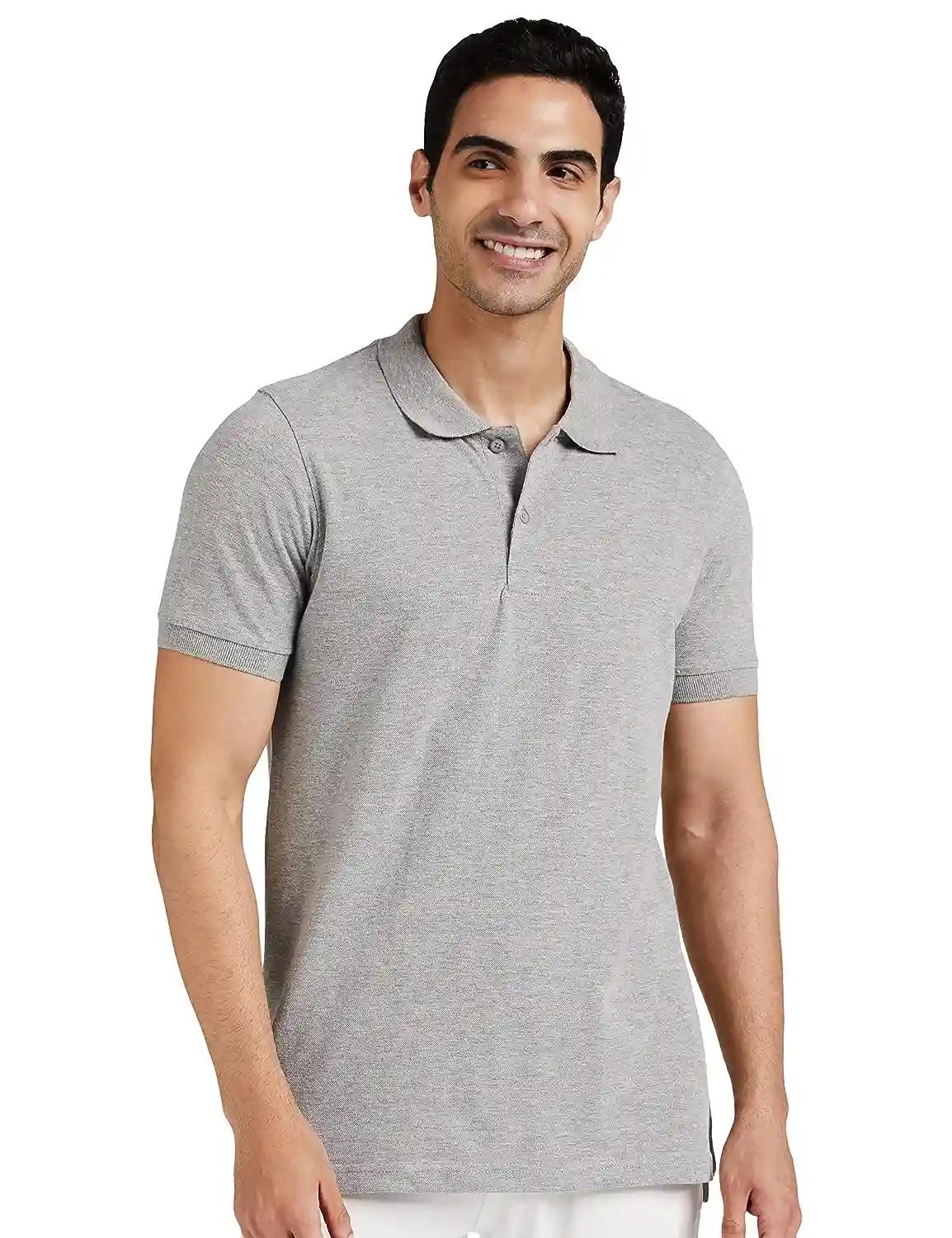 Cotton Collar Neck T-Shirt For Men - Gray (Small)