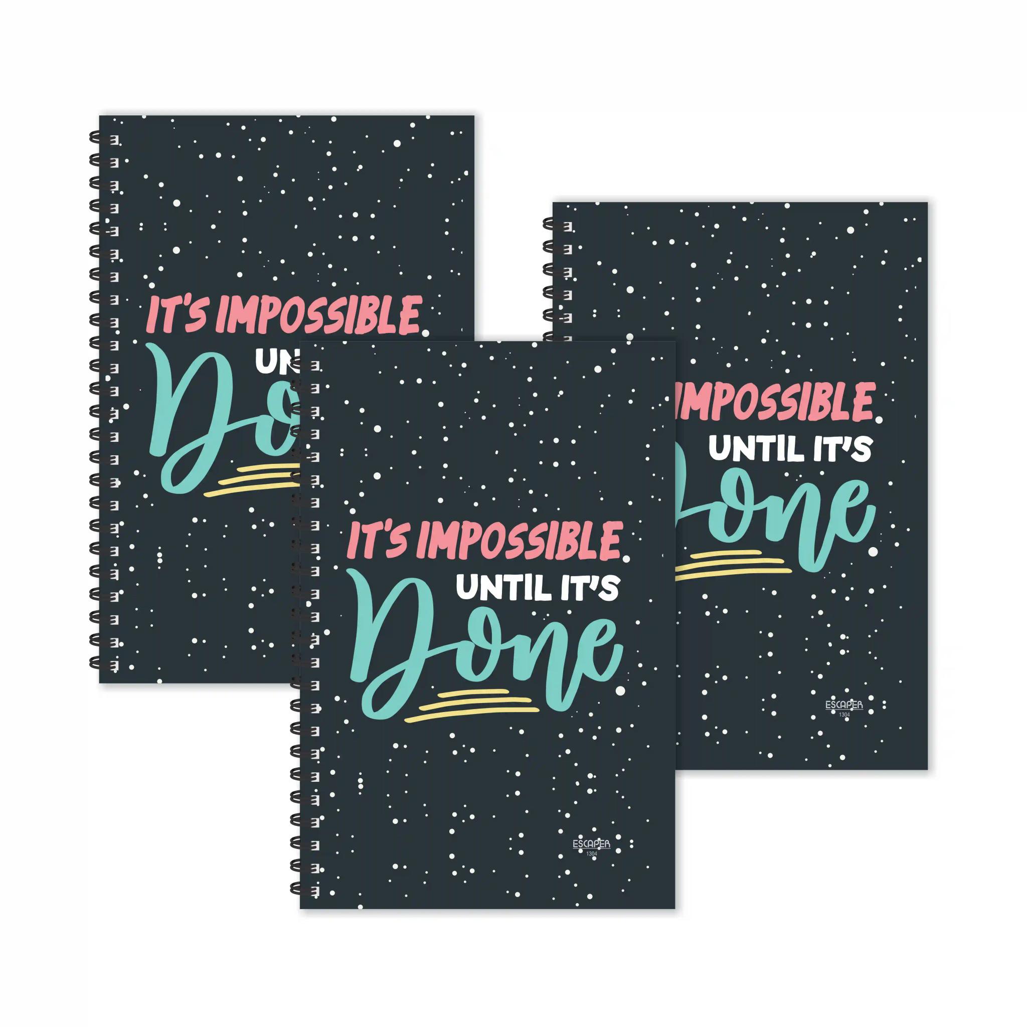 Impossible Until It's Done Motivational Ruled Diaries - Pack Of 3