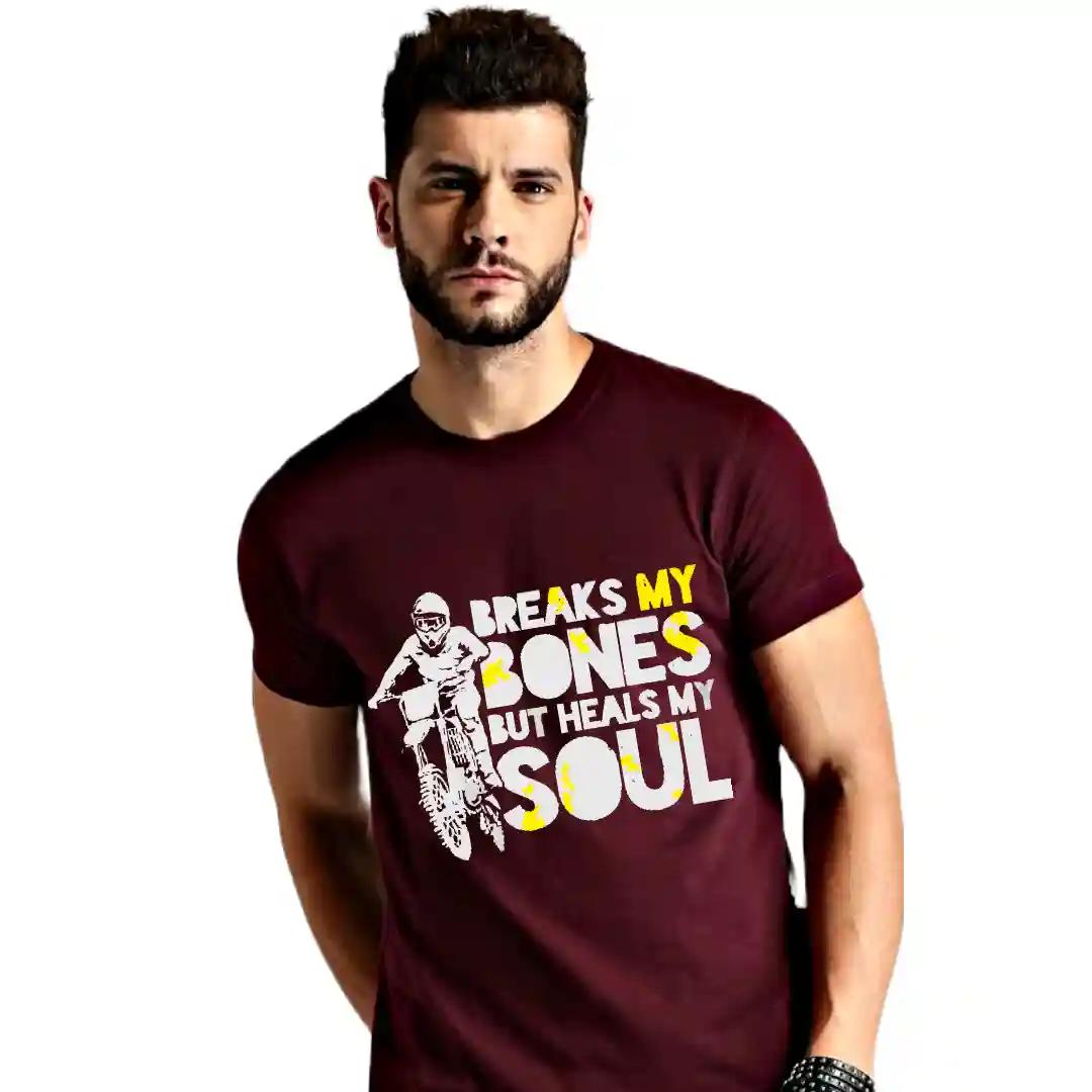 Printed Typography Round Neck T-Shirts For Men - Maroon (Medium)