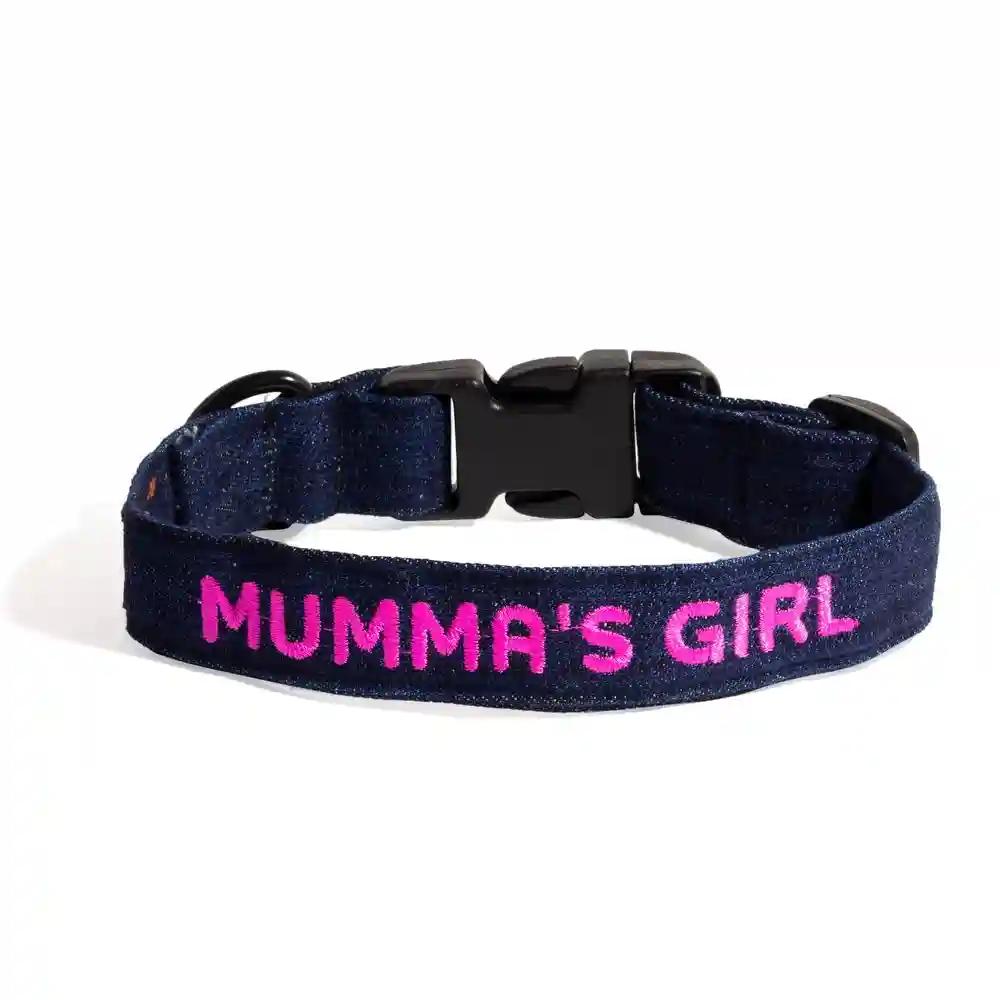 Mumma's Girl Embroidered Denim Fabric Dog Collar - Small