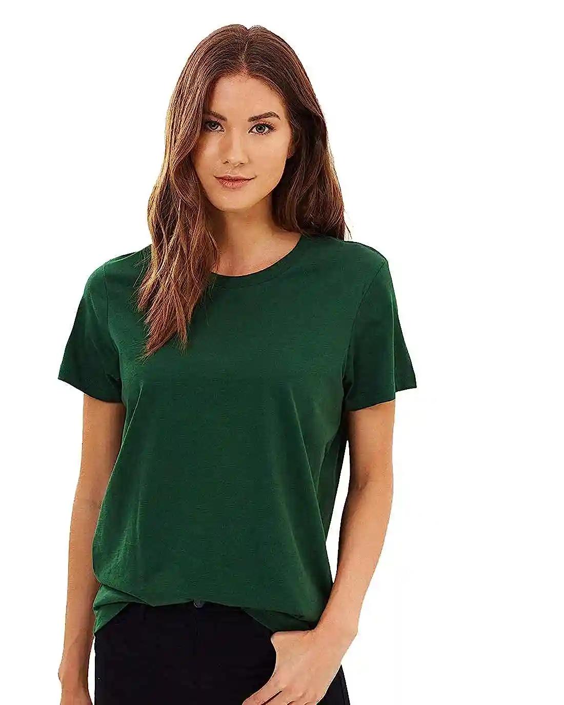 Cotton Round Neck T-Shirt For Women - Green (Small)