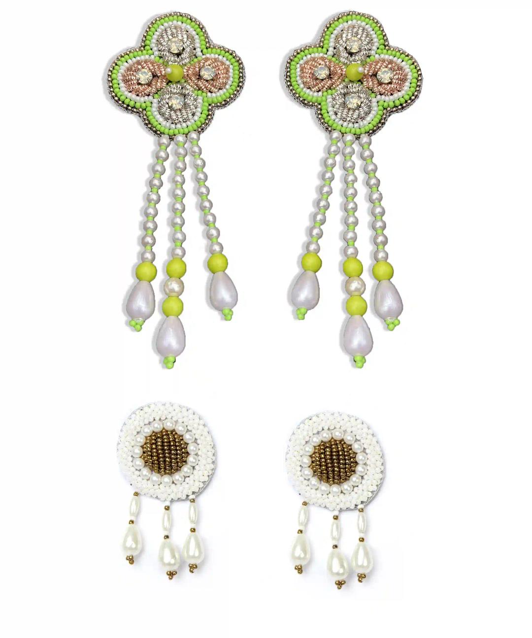 Anvi & Ava Handmade Earrings Combo - Green & White