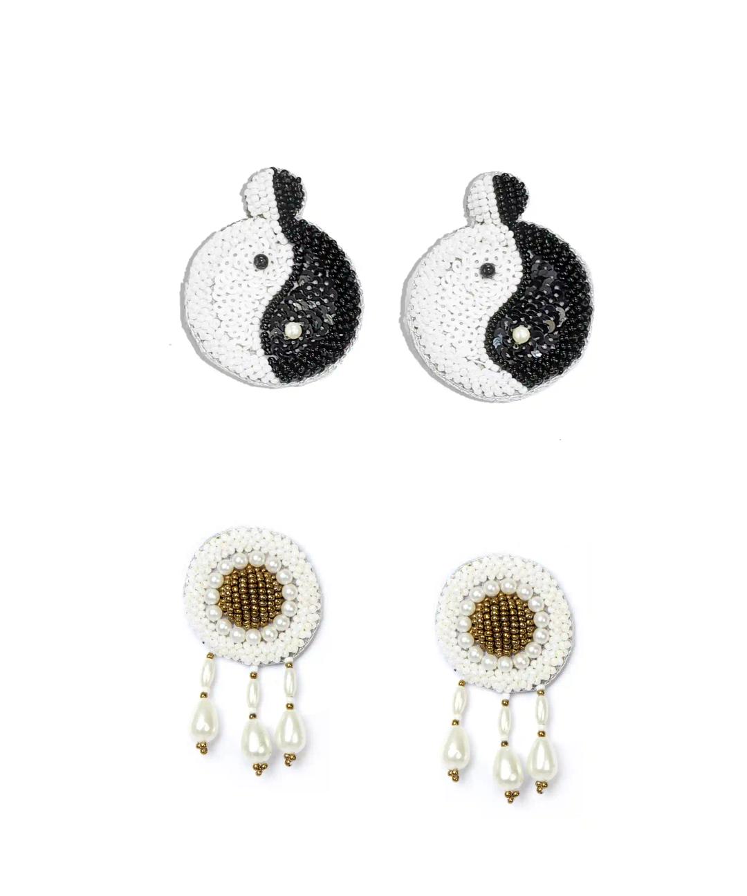 Voguish Ninja & Ava Earrings Combo - White & Black