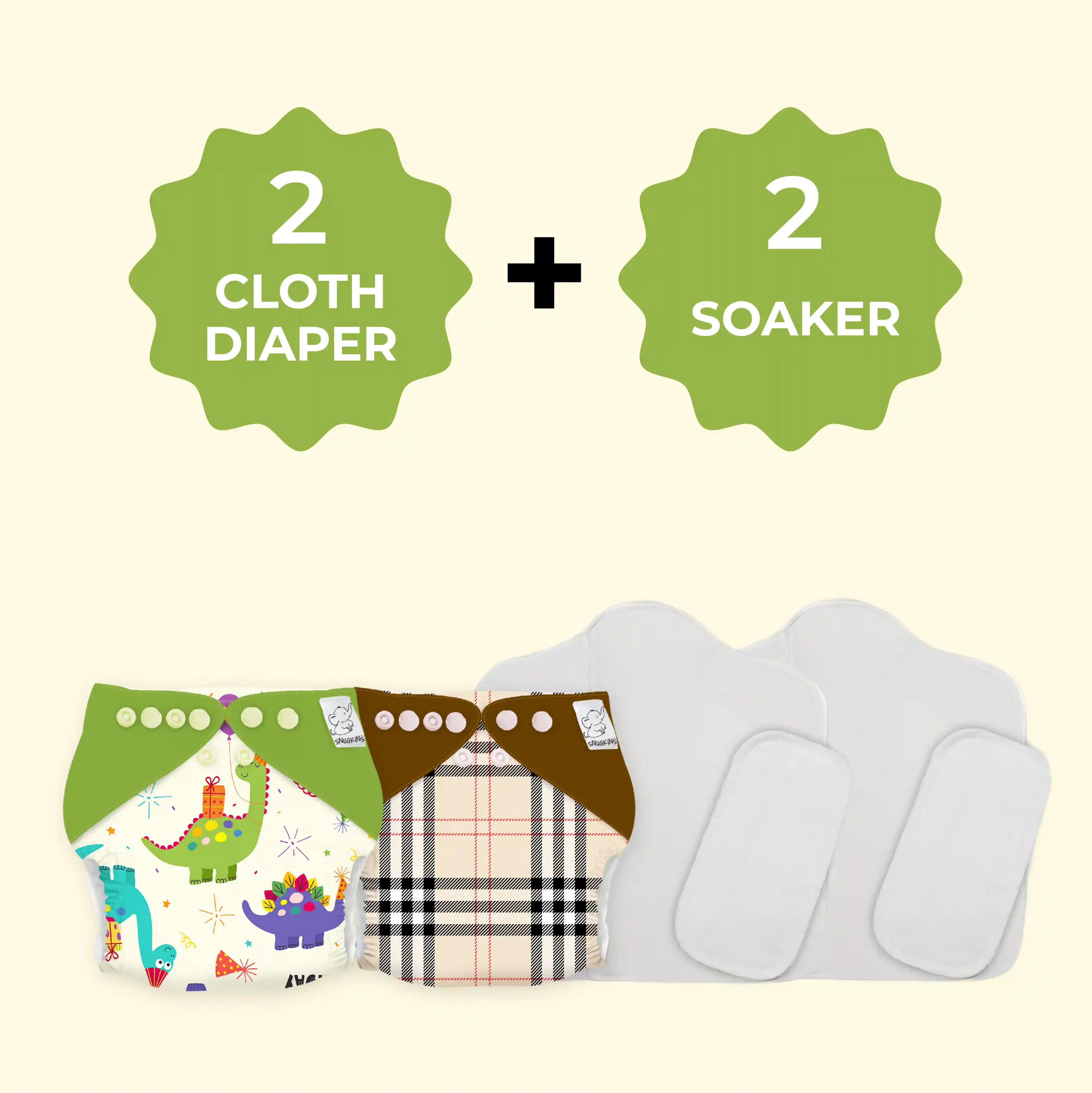 Snugkins Regular Diaper (2 Pocket Diaper & 2 Wet-Free Microfiber Terry Soaker)