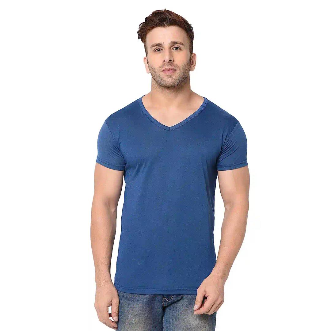 V-Neck Cotton T-shirt for Men - Royal Blue (Small)