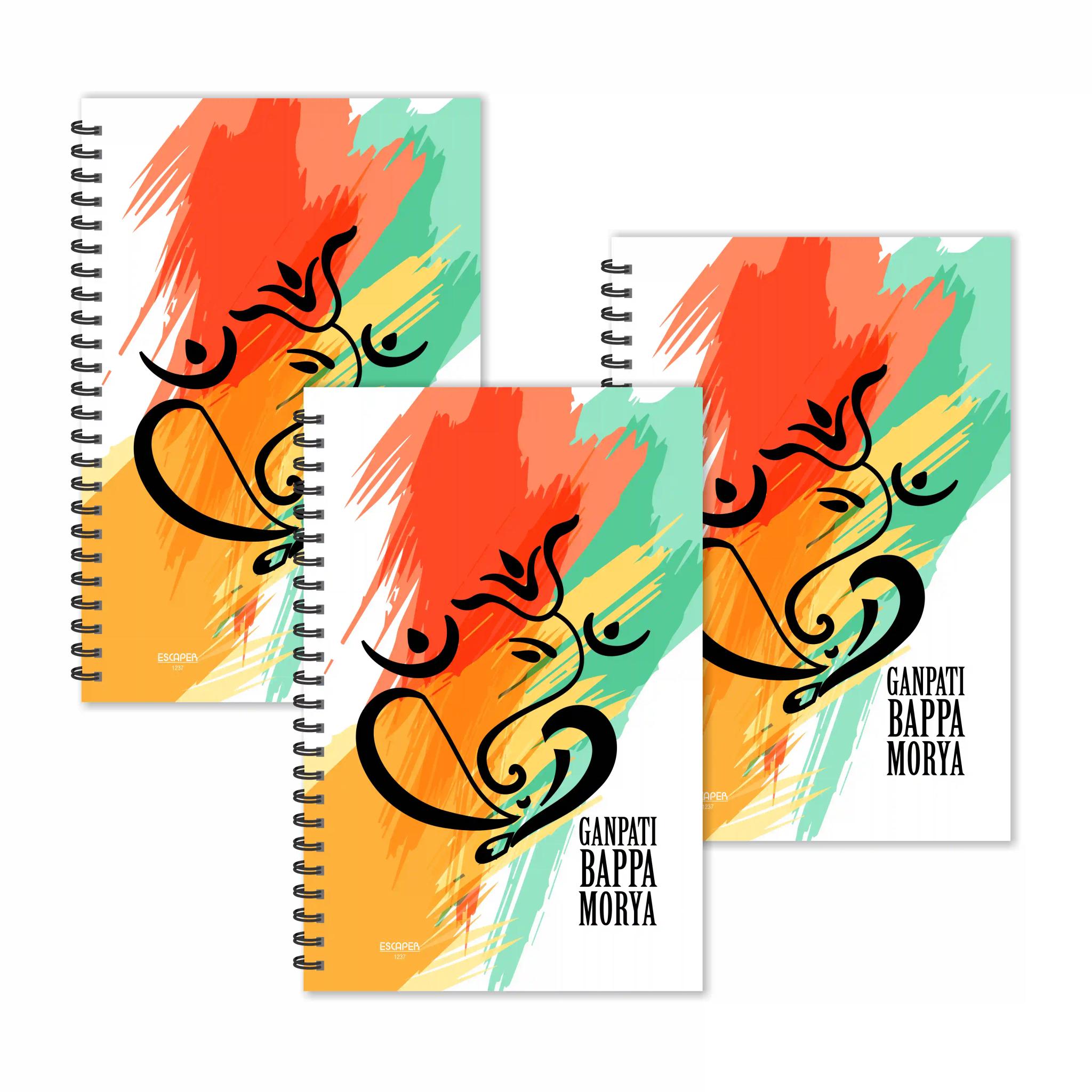 Artistic Ganpati Bappa Morya Ruled Diaries - Pack Of 3