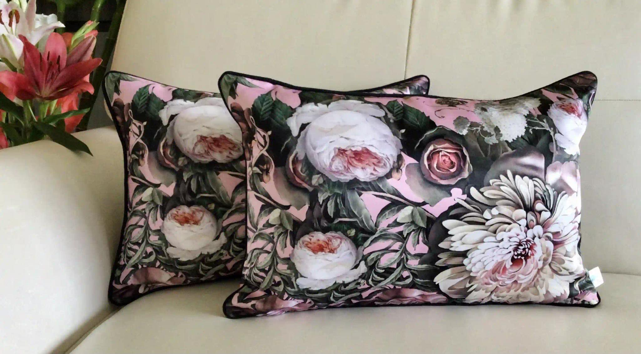 Vintage garden- Reversible- Rectangular Cushion Covers- Rose Gold- Set of 2