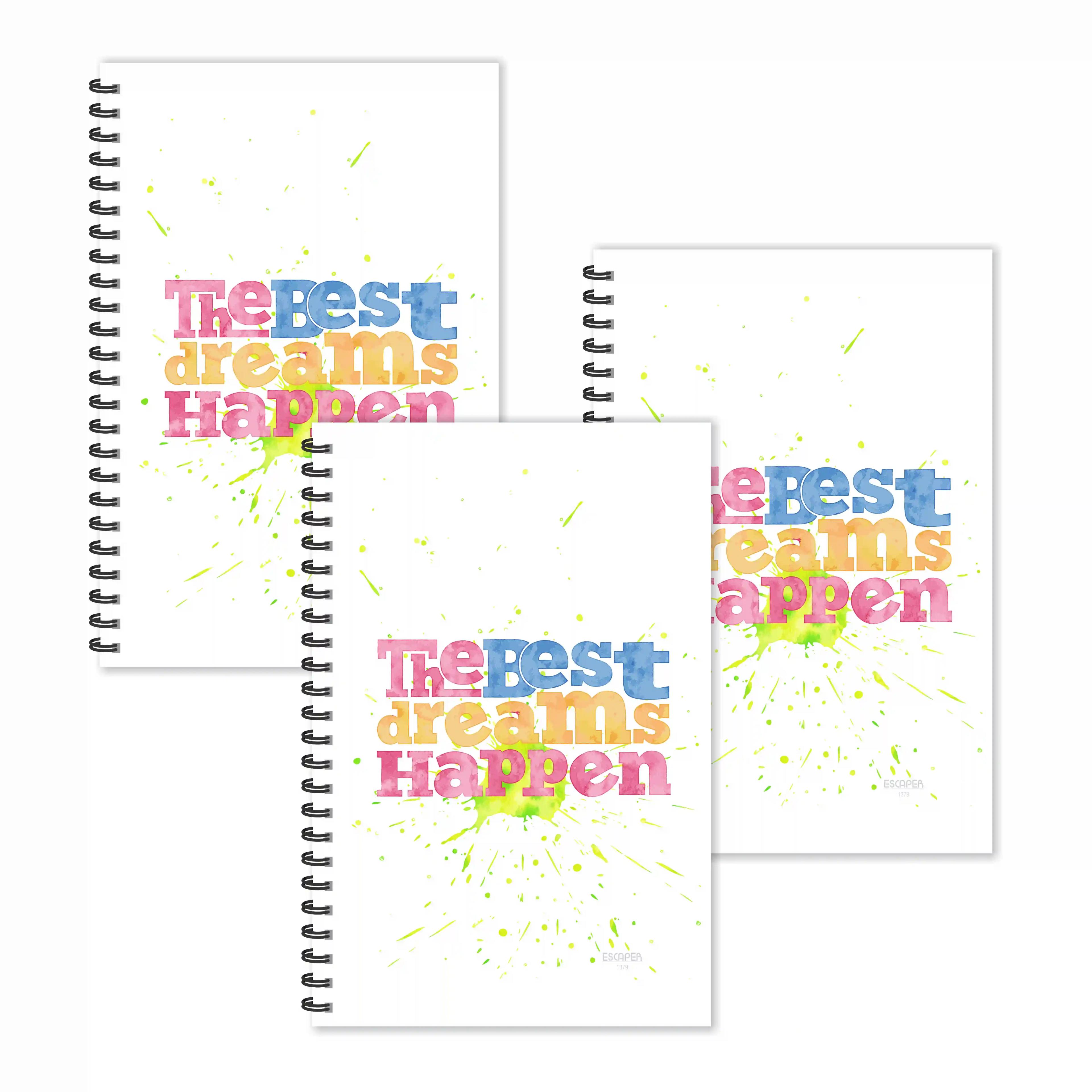 The Best Dreams Happen Motivational Ruled Diaries - Pack Of 3