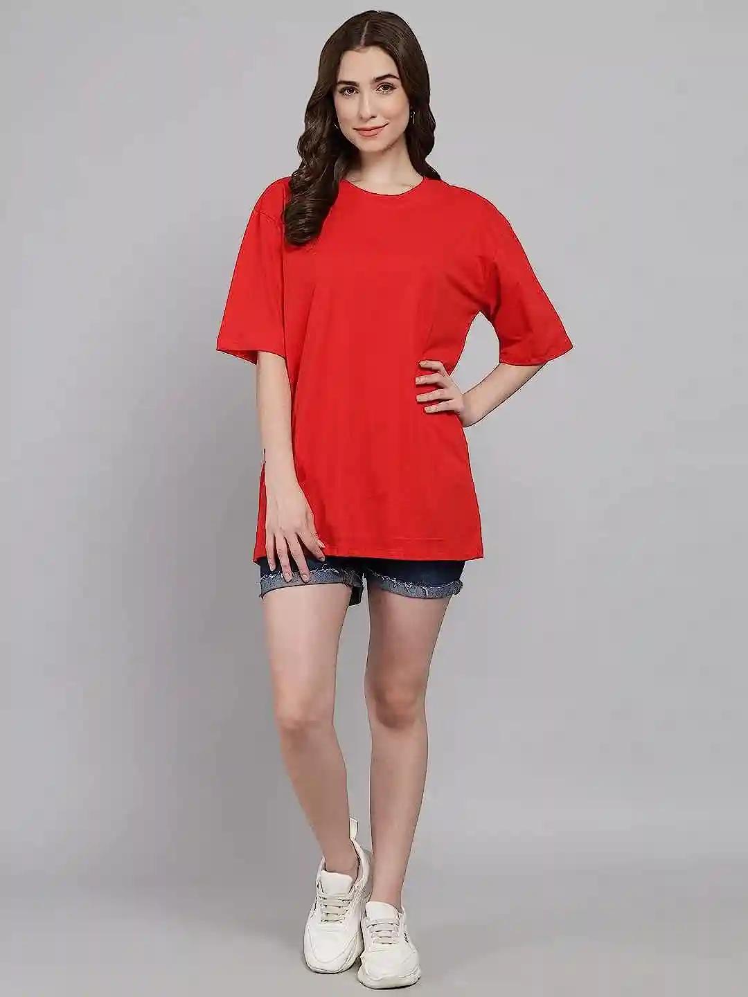 Cotton Oversized T-Shirt for Women - Red(Small)