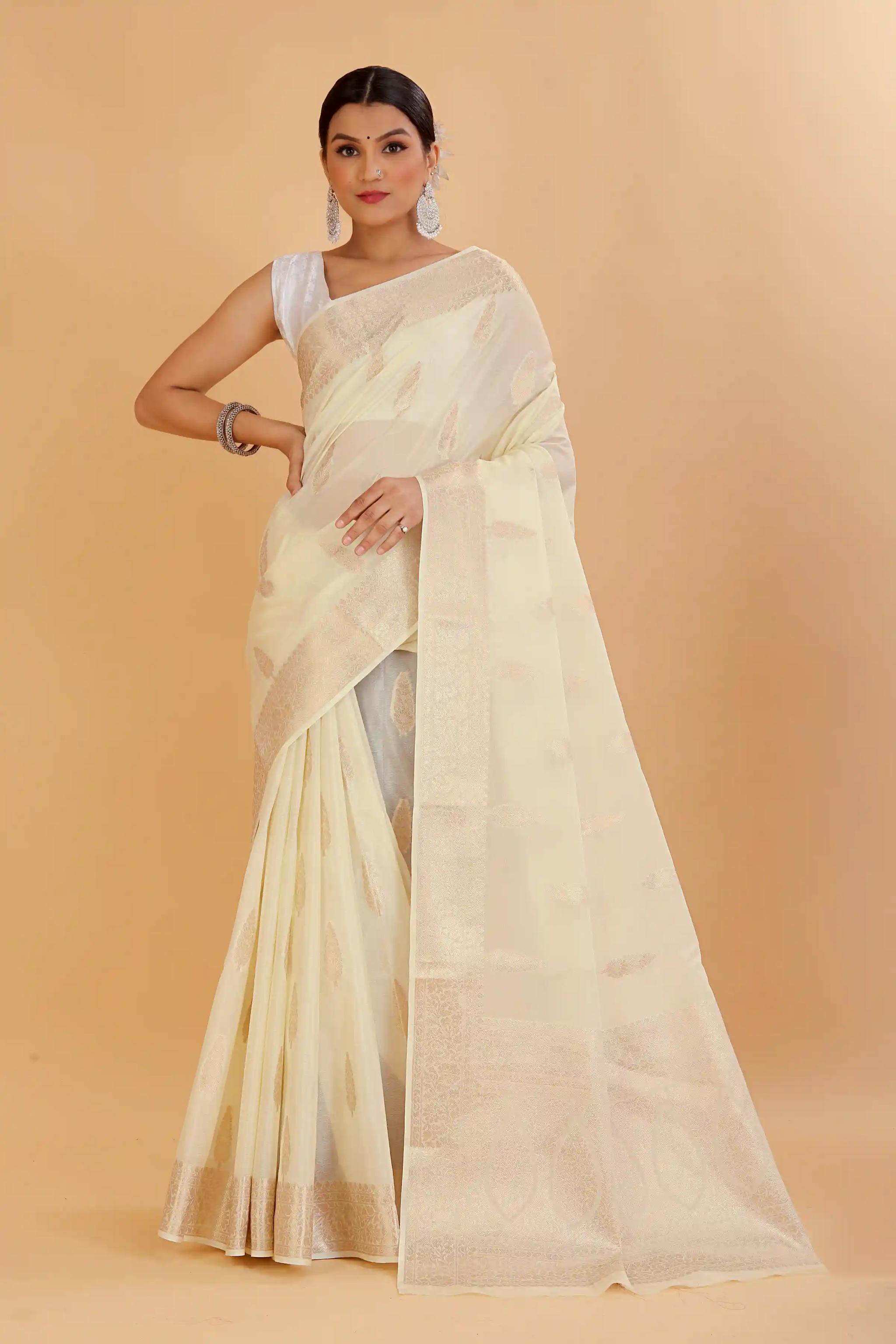 Banaras Warm Silk Saree - White