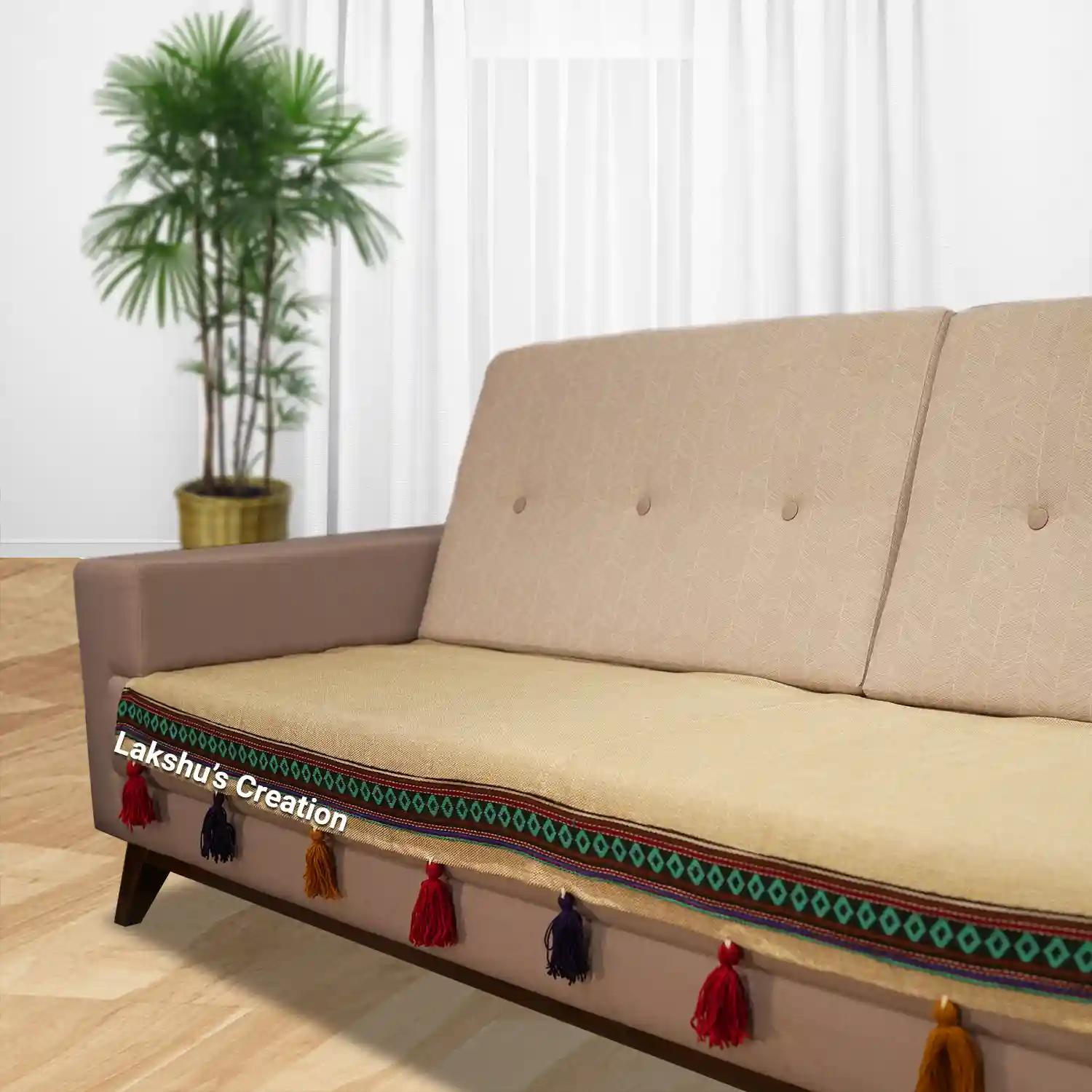 Jute Sofa Cover|Sofa Covers|Sofa Throw|Sofa Runner - Cream