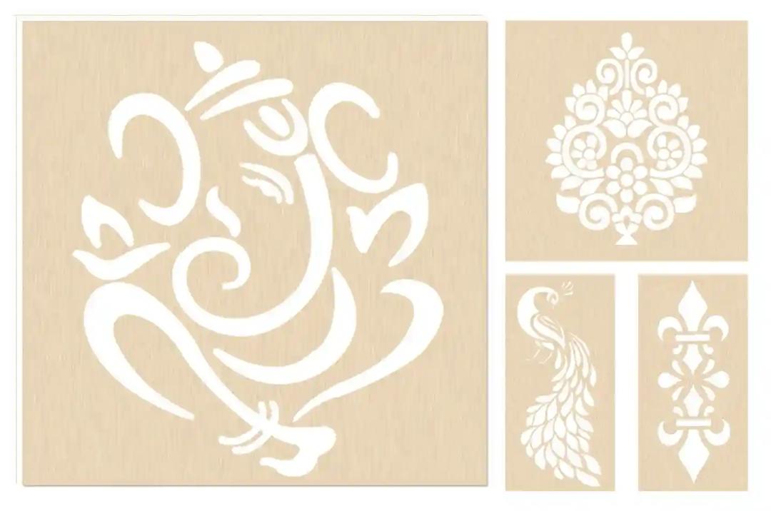 Woodcraft Original Ganesh Rangoli Stencil For Decor - Pack Of 4