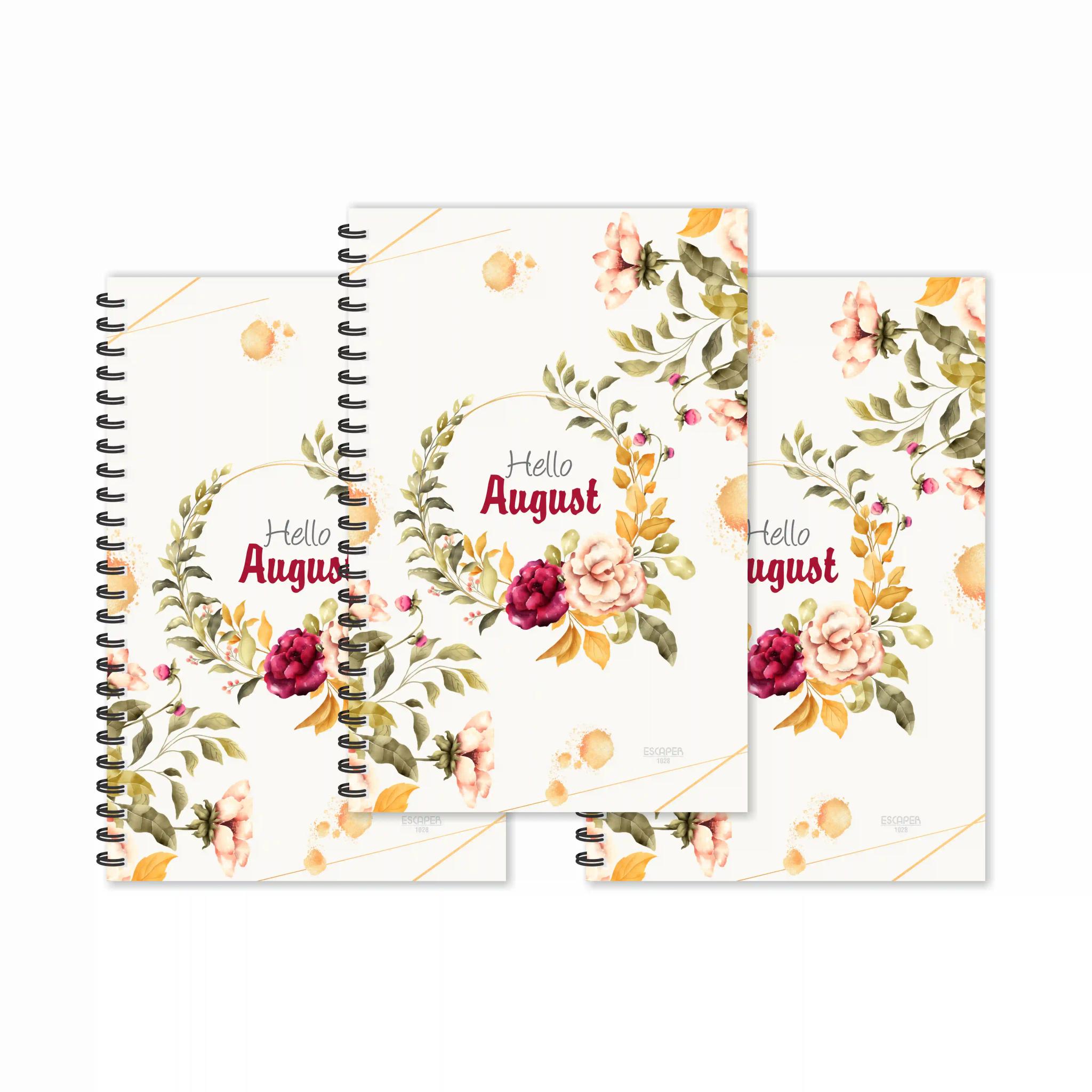 Floral Hello August Month Designer Ruled Diaries - Pack Of 3