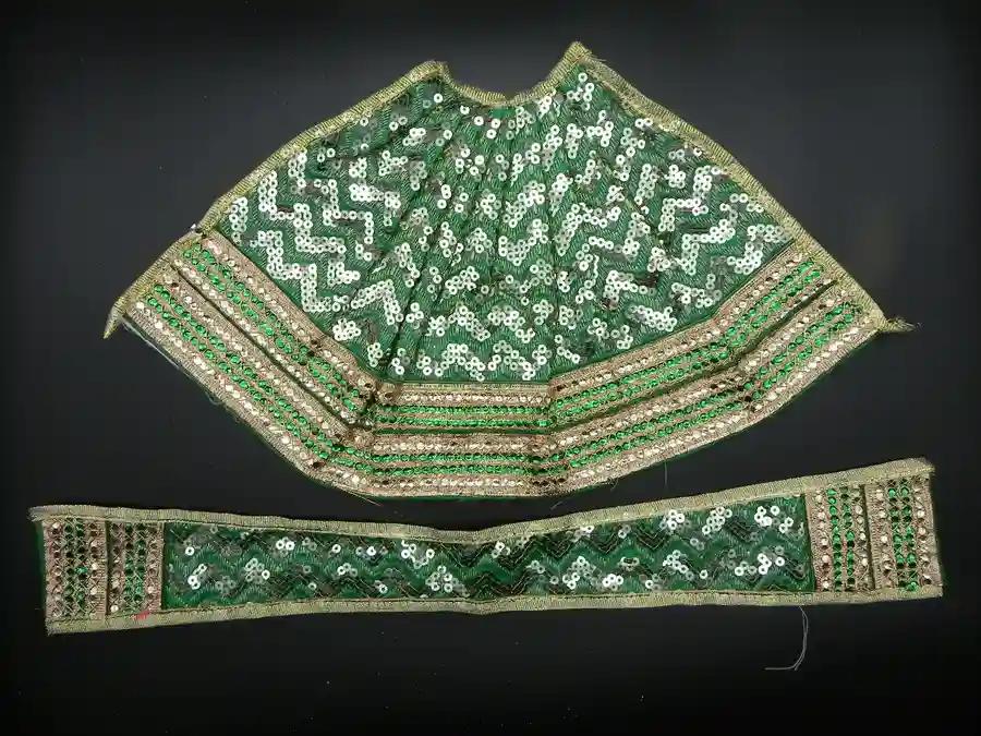 Mirror Design Lehenga and Patka Set - Green