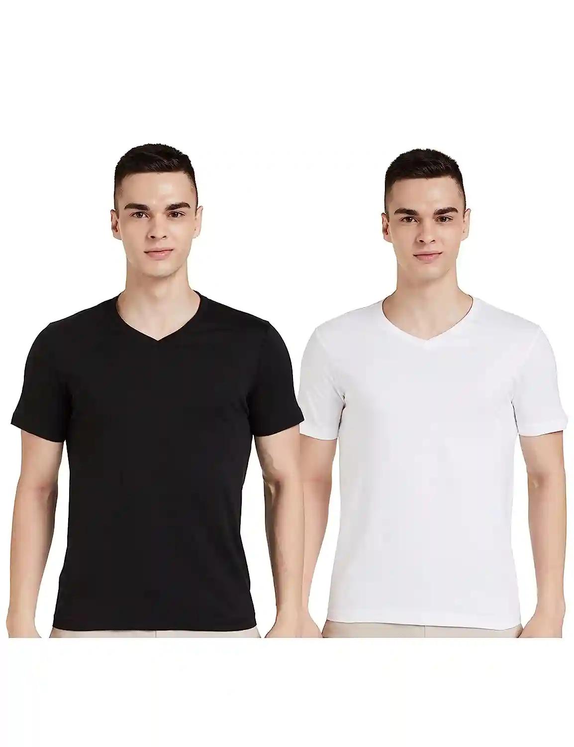 V-Neck Cotton T-shirt for Men - Black & White (Small)