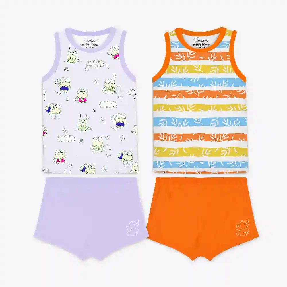 Snugkins Snug Wear Cotton Sleeveless T Shirts Top and Shorts Set ( Size 1 , 1-2 Year) - Set of 2