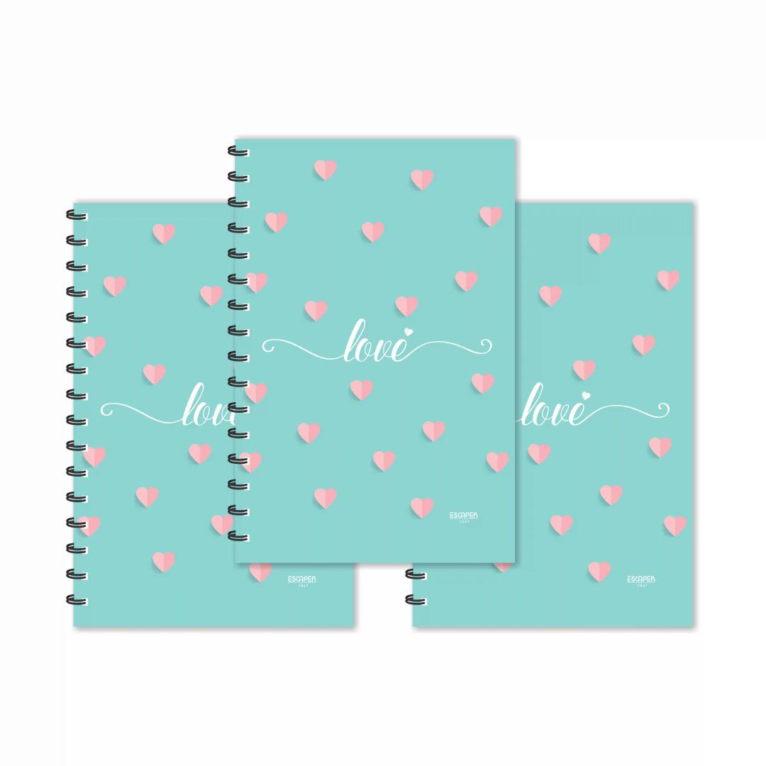 Love With Hearts Light Green Designer Ruled Diaries - Pack Of 3