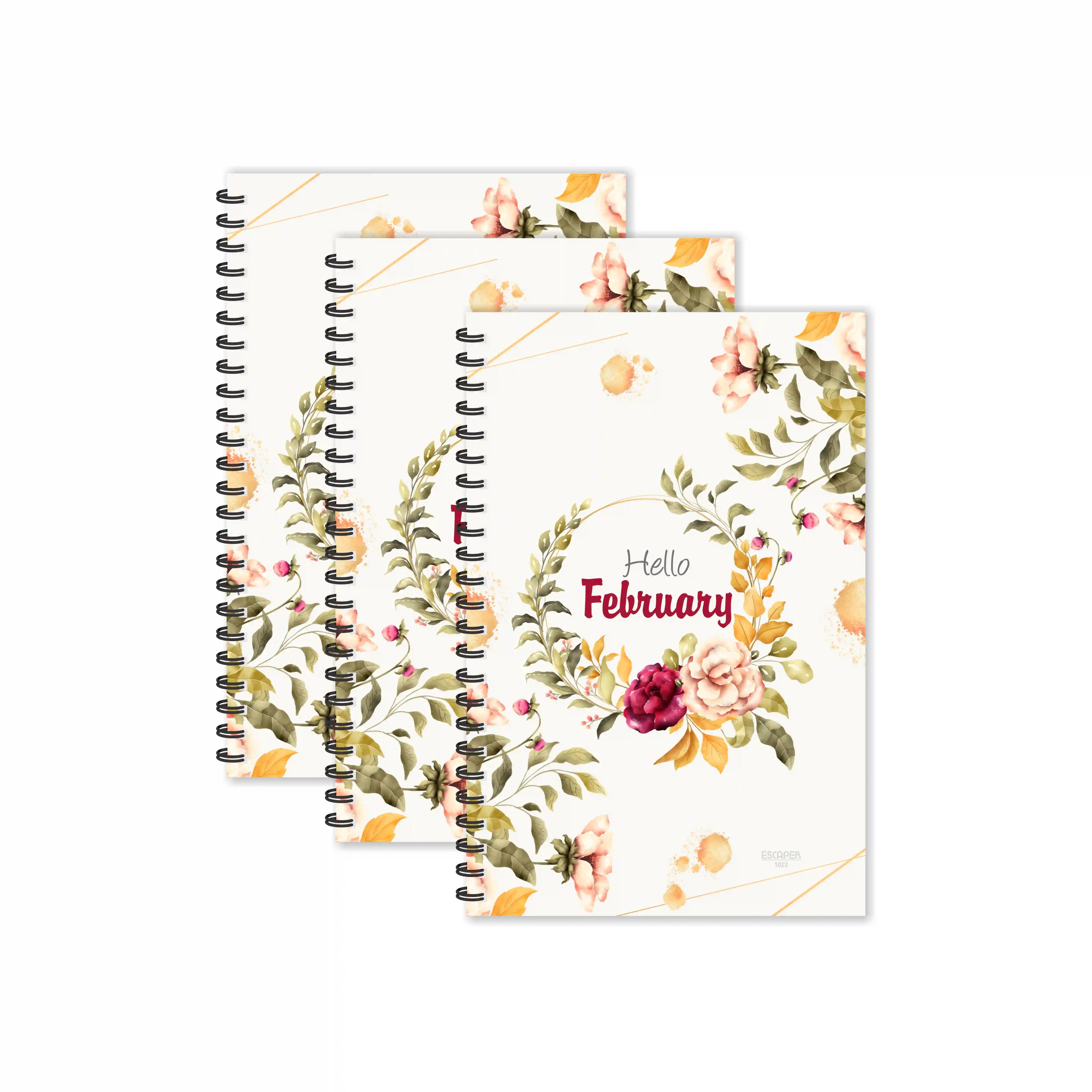 Floral Hello February Month Designer Ruled Diaries - Pack Of 3