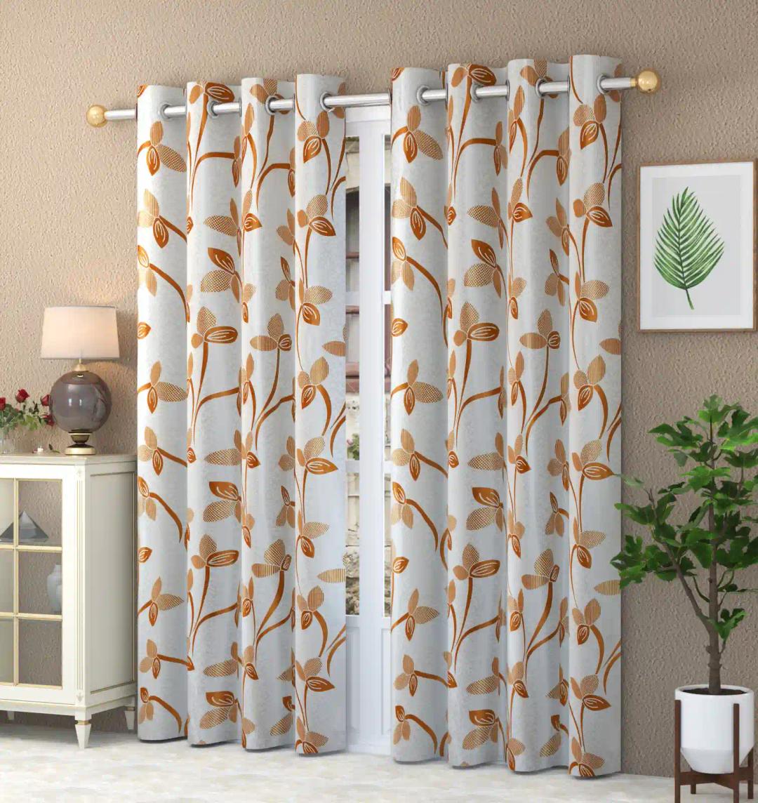 Floral Pearl Printed Curtains - Golden