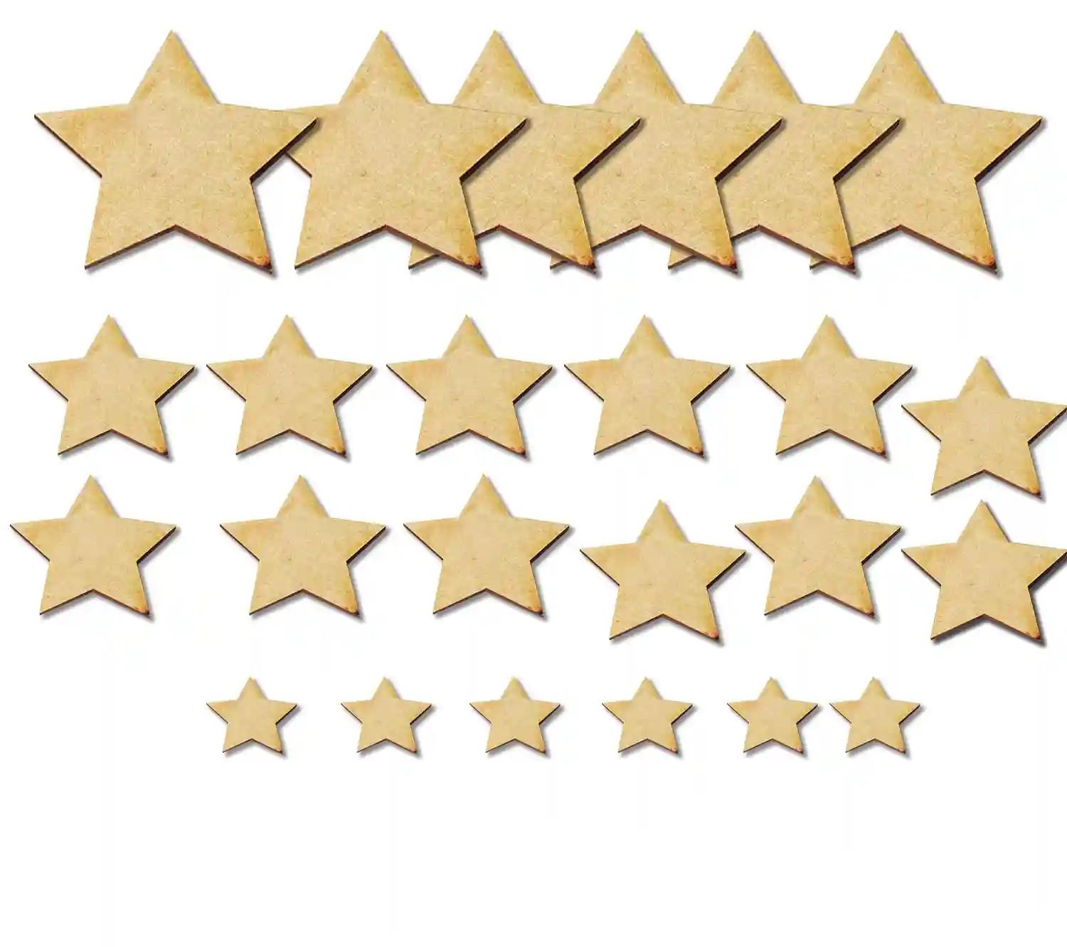 Woodcraft Original MDF Wood Stars Sheet For DIY Craft & Painting - Pack Of 24