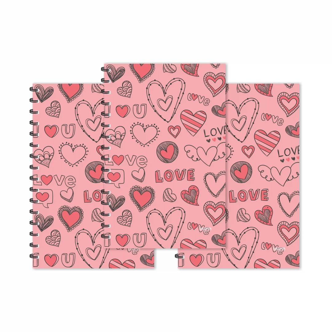 Baby Pink Love With Hearts Designer Ruled Diaries - Pack Of 3