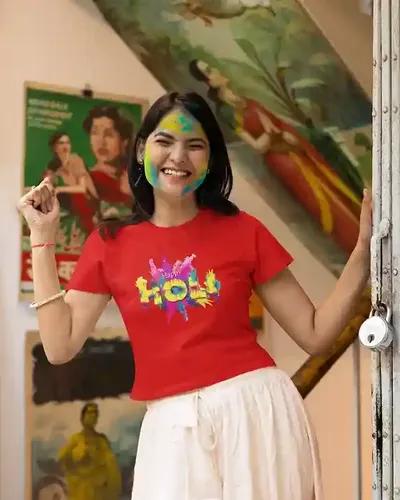 Celebrate with Style: Happy Holi Women's T-Shirt in Bold Colors | 100% Premium Bio Wash Cotton T-Shirts