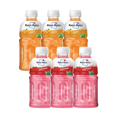 Mogu Mogu Combo Pack of Strawberry & Orange  with 25% NATA De Coco 320ml - (Pack of 6)