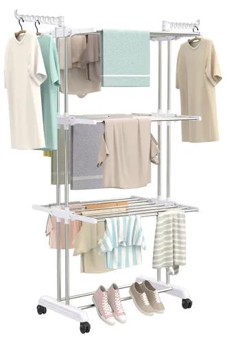 Synergy - Premium Heavy Duty Stainless Steel Foldable Cloth Drying Stand/Clothes Stand for Drying/Cloth Stand/Clothes Dryer/Laundry Racks (3 Tier) White - SY-CS21