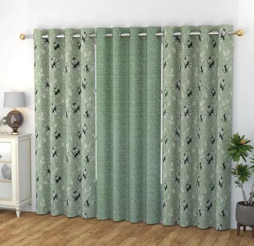 Impression Hut Fine Polyester Lotus Flower Bail Digital Printed Curtain Combo For Window | Home And Office | Living Room And Kitchen Hall Set Of 3 Pc- Green