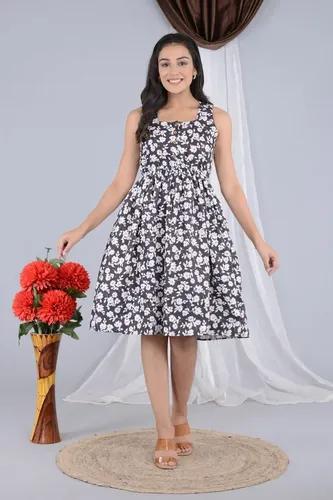 Floral Print Knee Length Square Neck Dress for Women