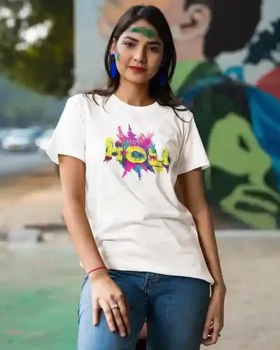 Celebrate with Style: Happy Holi Women's T-Shirt in Bold Colors | 100% Premium Bio Wash Cotton T-Shirts