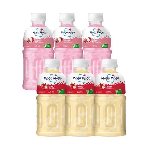 Mogu Mogu Combo Pack of Apple & Lychee with 25% NATA De Coco 320ml - (Pack of 6)